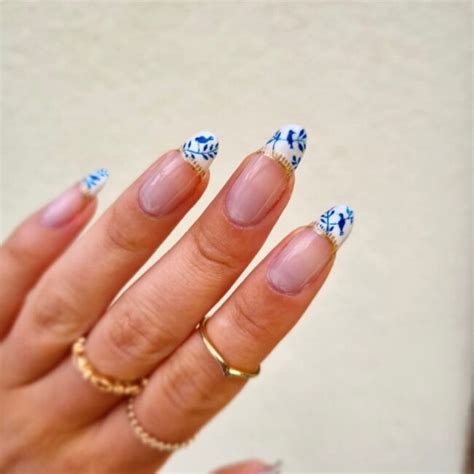 33 Porcelain Print Nails Porcelain French Tips With Gold Accents