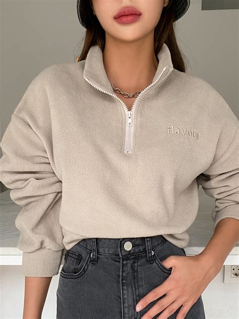 DAZY Sweat shirt à broderie zippé en polaire