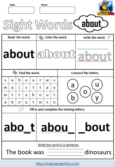 Free Printable Grade 3 Dolch Sight Word Worksheets “about”making English Fun