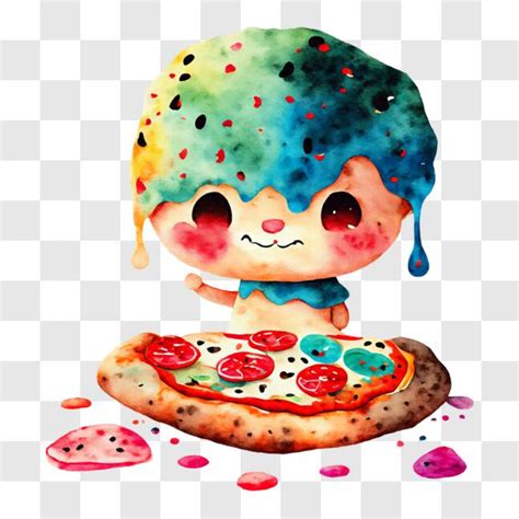 Descarga Pizza Colorida Con Personaje De Dibujos Animados Comiendo PNG