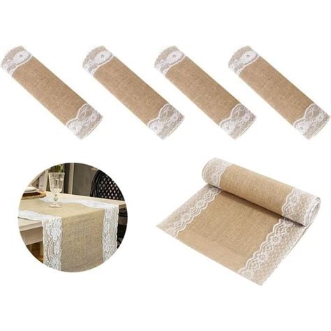 BIT FLY Chemin De Table Toile De Jute Dentelle 5 Pcs 30 X 275cm