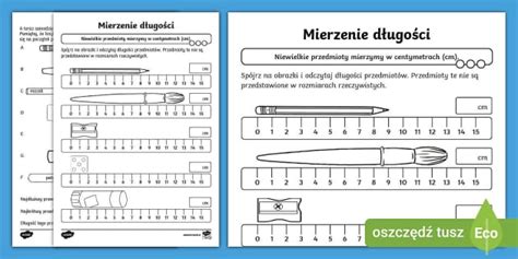 Mierzenie długości przedmiotów w centymetrach Karta pracy