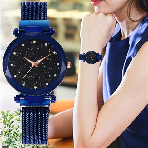 Best Selling Mesh Magnet Buckle Starry Sky Geometric Surface Quartz Wa