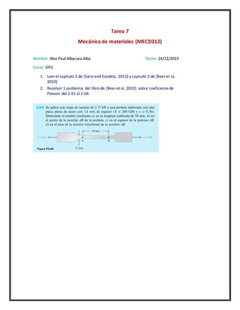 Tarea 7 mec mat ejercicios de materiales Tarea 7 Mecánica de