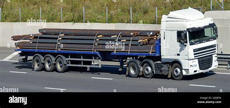 Front Side View White Daf Hgv Lorry Truck Driver In Tractor Unit