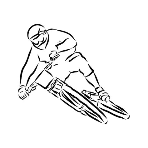 Mountainbiker Mountainbike Skizze Konturvektorillustration Premium