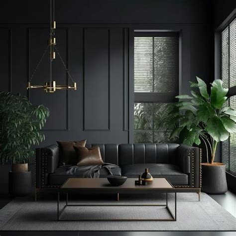 Premium Photo | Minimal black living room interior featuring leather ...