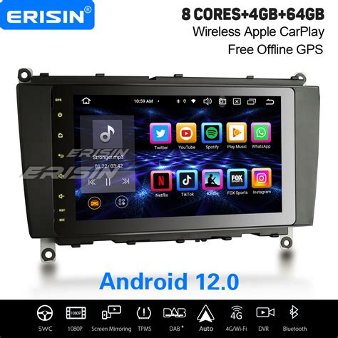 8 Cœur 4 64Go Android 12 Autoradio DAB GPS Navi pour Mercedes Benz CLK