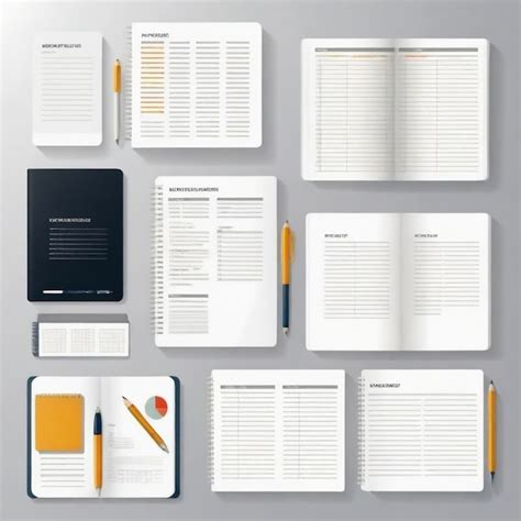 Premium Vector A Collection Of Notebooks With A Yellow Pen On The Top