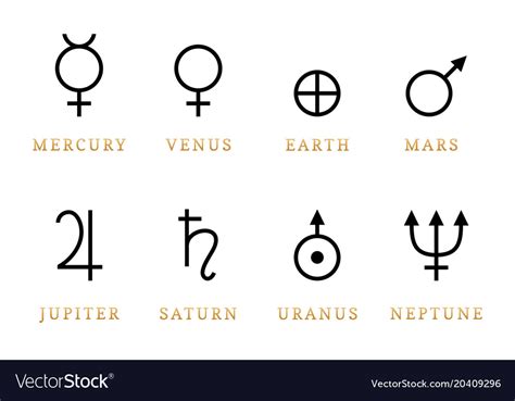 Astronomical symbols eight planets Royalty Free Vector Image