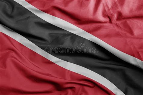 Waving National Flag Of Trinidad And Tobago Macro Shot 3D