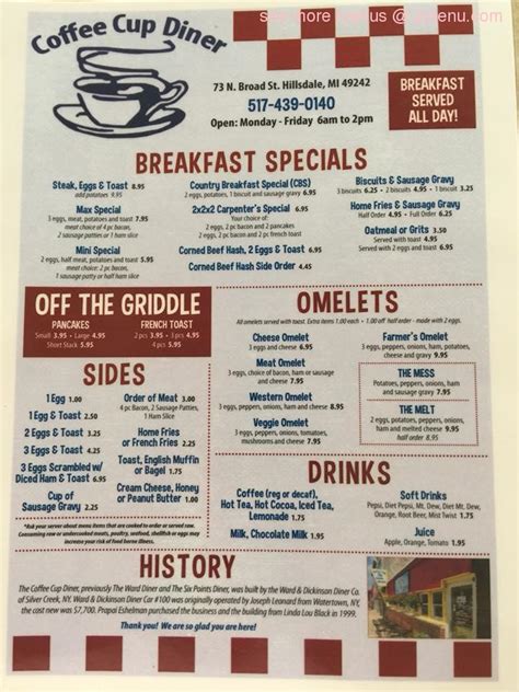 Online Menu Of Coffee Cup Diner Restaurant Hillsdale Michigan