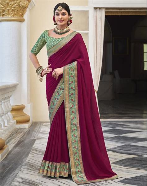 Buy Siril Vichitra Silk Pink Color Saree With Blouse Piece Online At