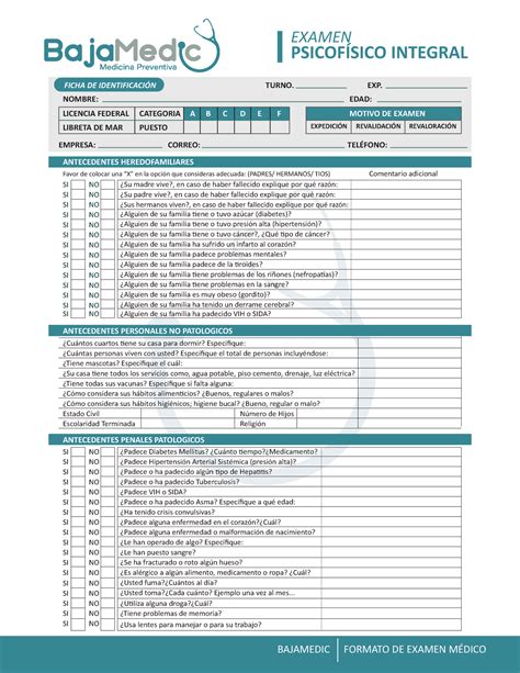 Formato Examen Medico Psicof Sico Integral Examen Ficha De