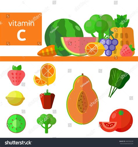 Vitamins Minerals Foods Illustration Vector Set Stock Vector Royalty