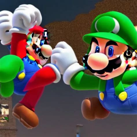 Mario With Luigi Fighting Muscular Keanu Reeves With Stable Diffusion