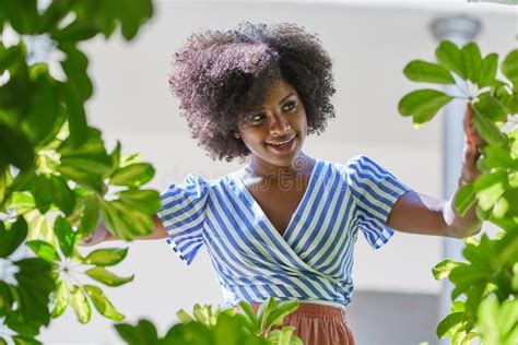 Beautiful Afro American Woman In Bikini Smiling At Seaside Stock Photo Image Of Fashion Enjoy
