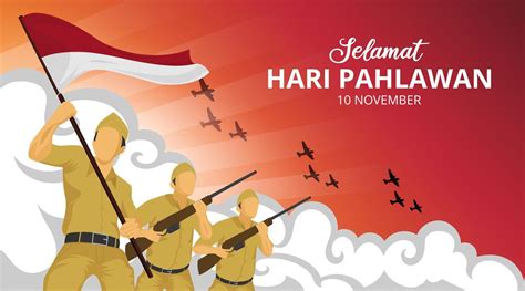 Hari pahlawan or Indonesia heroes day background with soldiers in ...