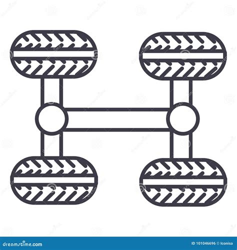 Los Chasis Cuatro Ruedas Vector La Línea Icono Muestra Ejemplo En El