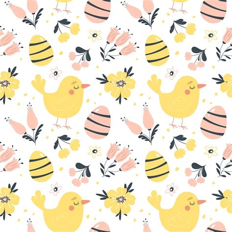 Premium Vector Easter Spring Seamless Pattern With Cute Birds Eggs