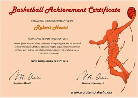 Basketball Certificate Templates Word Templates