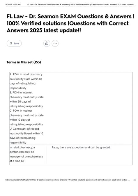 FL Law - Dr. Seamon EXAM Questions & Answers | 100% Verified solutions