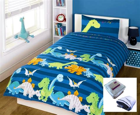 Kids Boys Rows of Dinosaurs Blue Bedding Toddler or Twin Duvet / Comfo ...