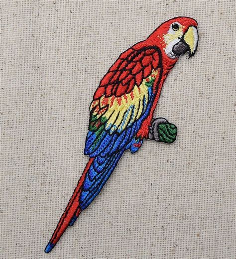 Embroidered Patch Iron On Applique Scarlet Macaw Parrot Tropical