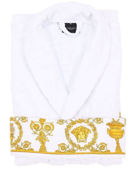 Versace Barocco And Robe Cotton Bathrobe Whitegold Luisaviaroma