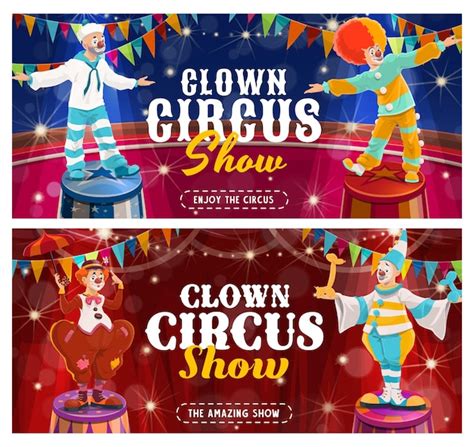 Cirque Clowns Vecteur Flyer Grand Top Caractères Vecteur Premium