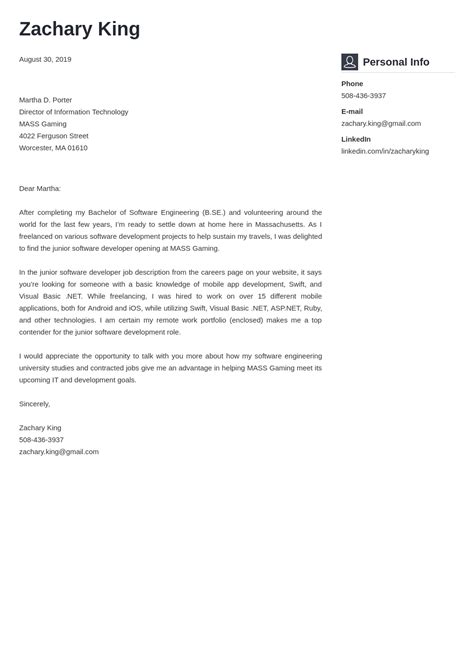 Software Engineer Cover Letter Examples For 2024