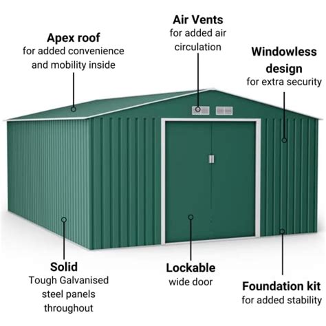 BillyOh 11ft X 14ft Metal Shed Garden Storage Shed Bike Shed Galvanised