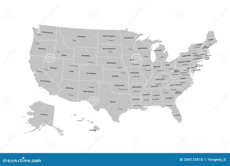 USA Map With Geographical State Borders And Capital Cities United