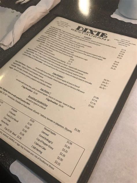 Menu At Dixie Restaurant Petersburg