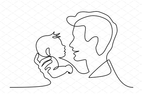 Fathers Day One Line Art Father Baby People Illustrations Creative