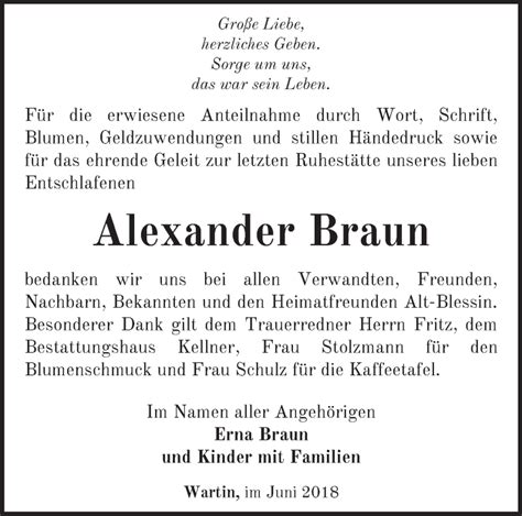 Traueranzeigen Von Alexander Braun M Rkische Onlinezeitung Trauerportal