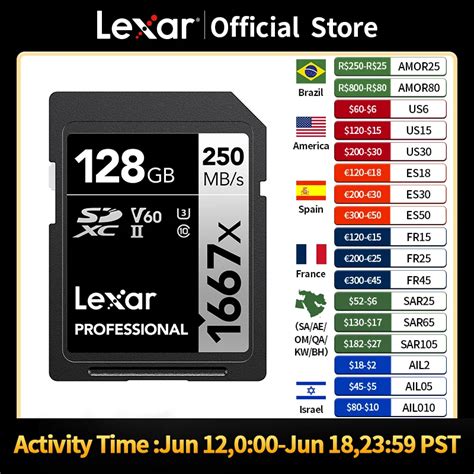 Lexar Carte Sd 250 Mo S 64 Go 128 Go 256 Go Sdxc Uhs Ii V60 U3