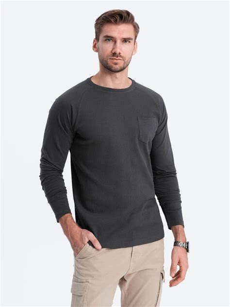 Men S Longsleeve With Waffle Texture Graphite V5 OM LSCL 0109