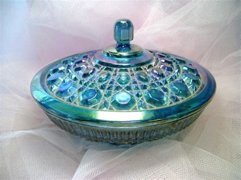 Carnival Glass Candy Dish Vintage Blue By Groovintuesday On Etsy