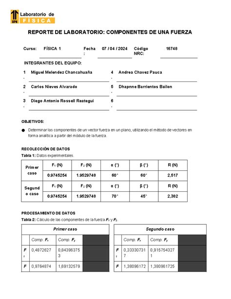 Reporte Lab Fisi S Cf Reporte De Laboratorio Componentes De