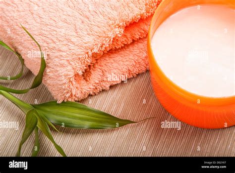 Cream And Towels For Spa Relax Stock Photo Alamy