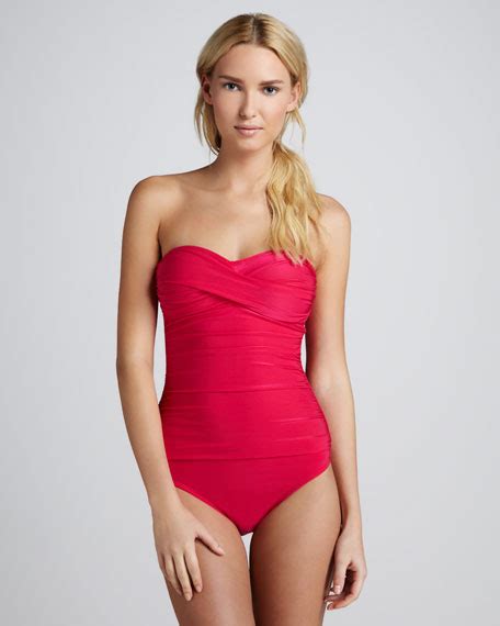 La Blanca Shimmery Ruched Bandeau One Piece Swimsuit