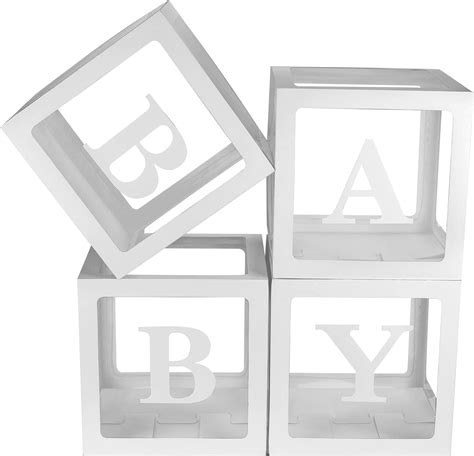 EAF Baby Boxes With Letters For Baby Shower 4 Pcs Clear Balloon Blocks