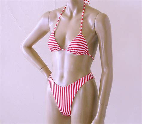 S S High Leg Brazilian Bikini Bottom And Triangle Top In Red And