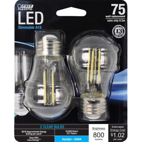 Feit Electric A15 E26 Medium Filament Led Bulb Daylight 75 Watt Equivalence 2 Pk Total