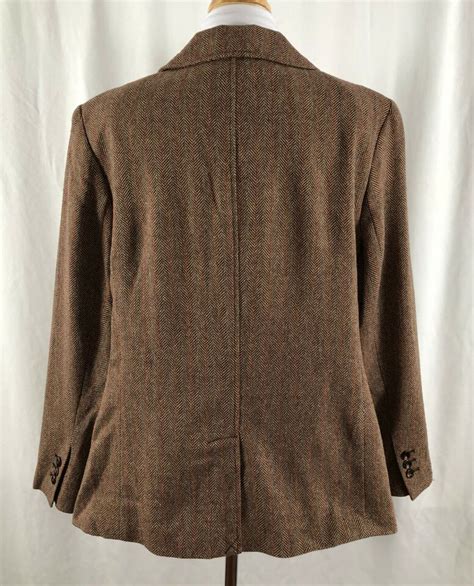 New Chadwicks Women Blazer Brown Tan Orange Lined Wool Polyester Rayon