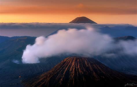 Wallpaper The Sky Clouds Sunset Fog Indonesia Java Tengger