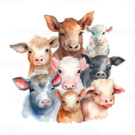 Watercolor Farm Animals Cartoon Farm Animals Isolated On Transparent