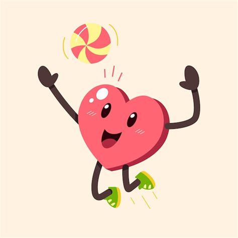 Premium Vector Cartoon Heart Character Playing With Ball