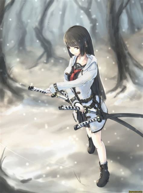 Art Beautiful Pictures Anime Girl Sword Katana Snow Draw Pinterest